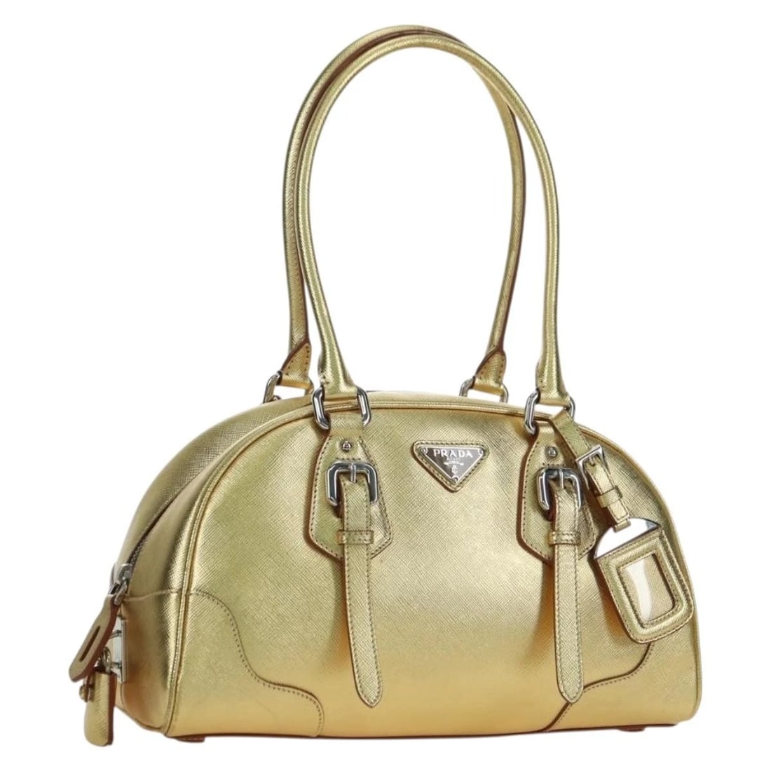 PRADA HAND BAG SAFIANO LEATHER GOLD: PRADA Hand Bag Safiano leather Gold Brand: PRADA Type/Style: Hand Bag Material: Saffiano Leather Color: Gold Size: Size(Inch)W12.2 x H8.3 x D5.5inch(Approx) Handle Drop:7.1inch(Approx) Accessories