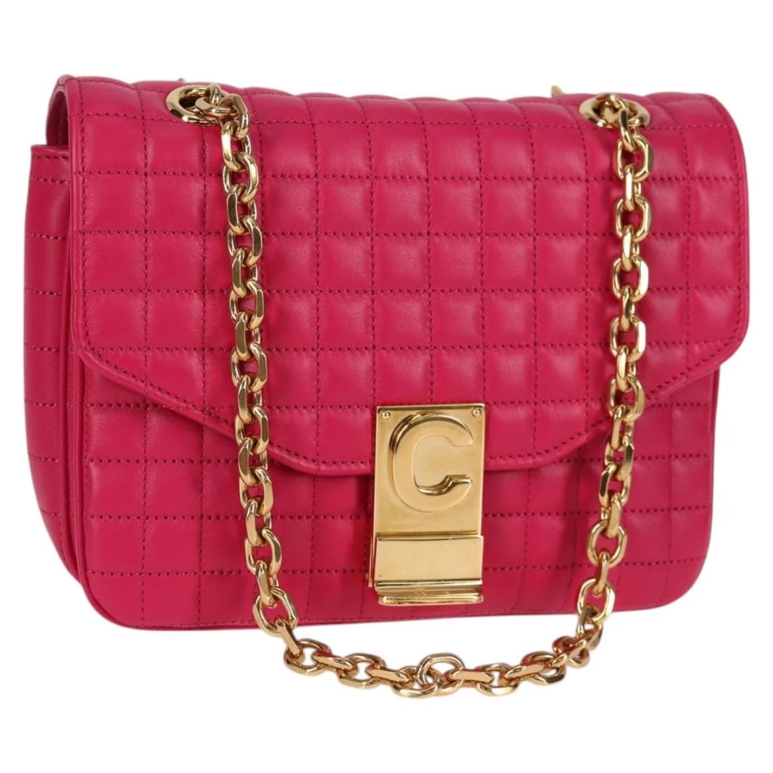 CELINE CHAIN SHOULDER BAG LEATHER PINK GOLD: CELINE Chain Shoulder Bag Leather Pink Gold Brand: CELINE Type/Style: Shoulder Bag Material: Leather Color: Pink,Gold Size: Size(Inch)W7.1 x H5.1 x D2.0inch(Approx) Accessories: None Acces