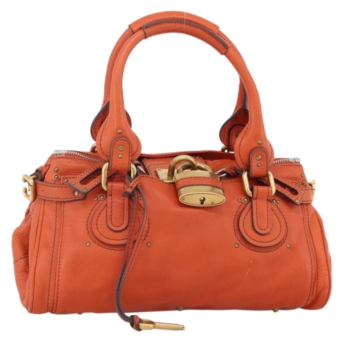 CHLOE PADDINGTON HAND BAG LEATHER ORANGE GOLD SILVER: Chloe Paddington Hand Bag Leather Orange Gold Silver Brand: Chloe Type/Style: Hand Bag Material: Leather Color: Orange,Gold,Silver Size: Size(Inch)W13.8 x H10.6 x D7.5inch(Approx) Handle Drop:8.3inch(