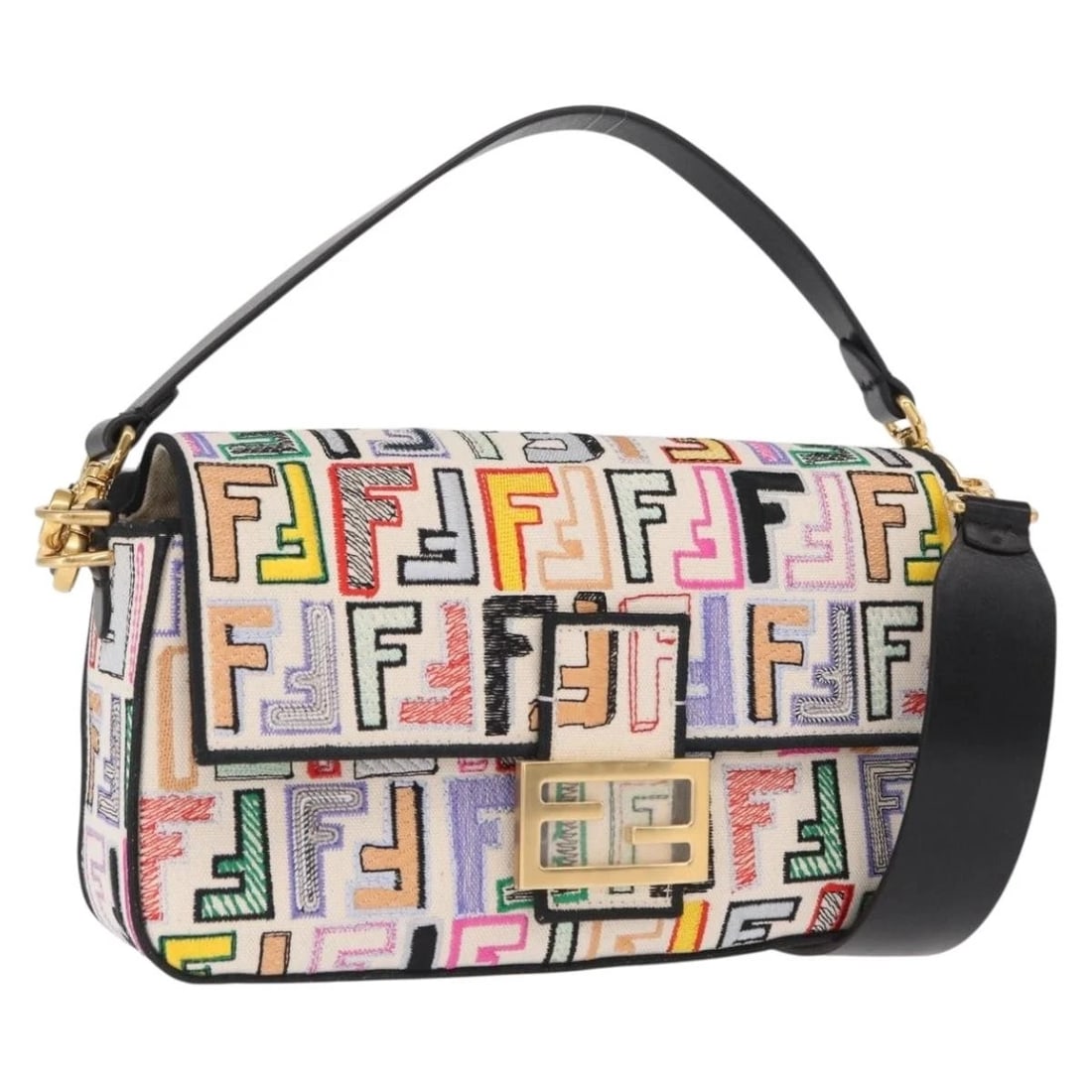 FENDI ZUA CANVAS MAMMA BAGUETTE SHOULDER BAG MULTICOLOR GOLD: FENDI Zua Canvas Mamma Baguette Shoulder Bag Multicolor Gold Brand: FENDI Type/Style: Shoulder Bag Material: Leather/Zucca Canvas Color: Multicolor,Gold Size: Size(Inch)W10.6 x H5.5 x D2.4inch(Approx)