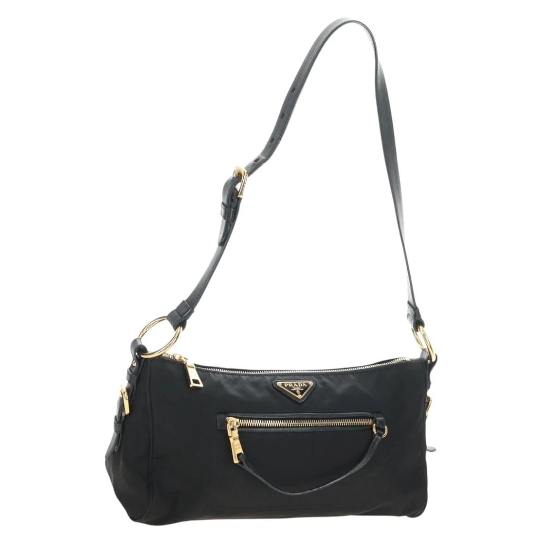 PRADA SHOULDER BAG NYLON BLACK GOLD: PRADA Shoulder Bag Nylon Black Gold Brand: PRADA Type/Style: Shoulder Bag Material: Nylon Color: Black,Gold Size: Size(Inch)W11.8 x H6.7 x D3.9inch(Approx) Accessories: None Accessories No