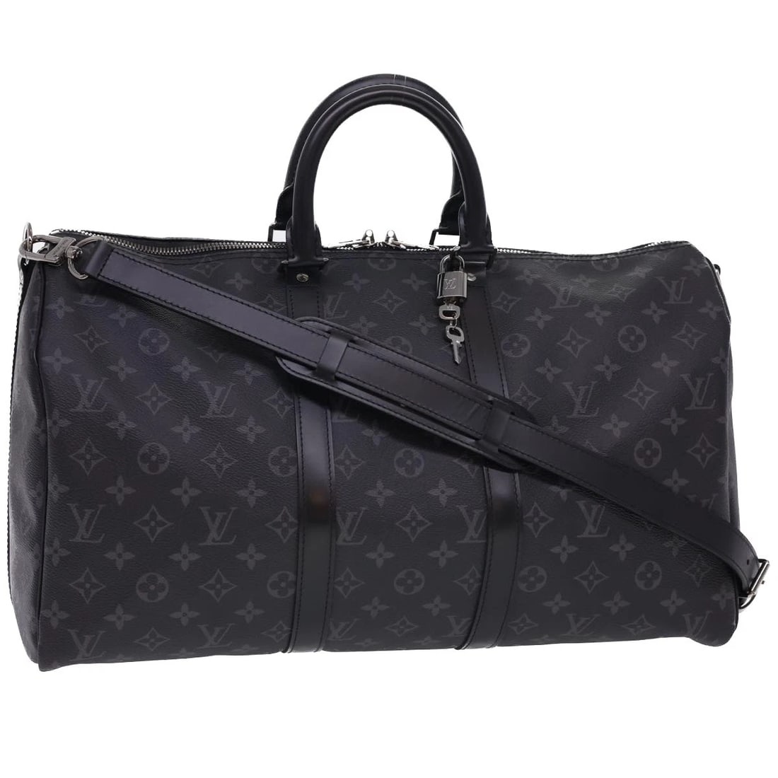 LOUIS VUITTON ECLIPSE KEEPALL BANDOULIERE 45 BOSTON BAG: LOUIS VUITTON Eclipse Keepall Bandouliere 45 Boston Bag Brand: LOUIS VUITTON Type/Style: Boston Bag Material: Monogram Eclipse Canvas Color: Monogram Eclipse Size: Size(Inch)W17.7 x H9.8 x D7.9inch(Ap
