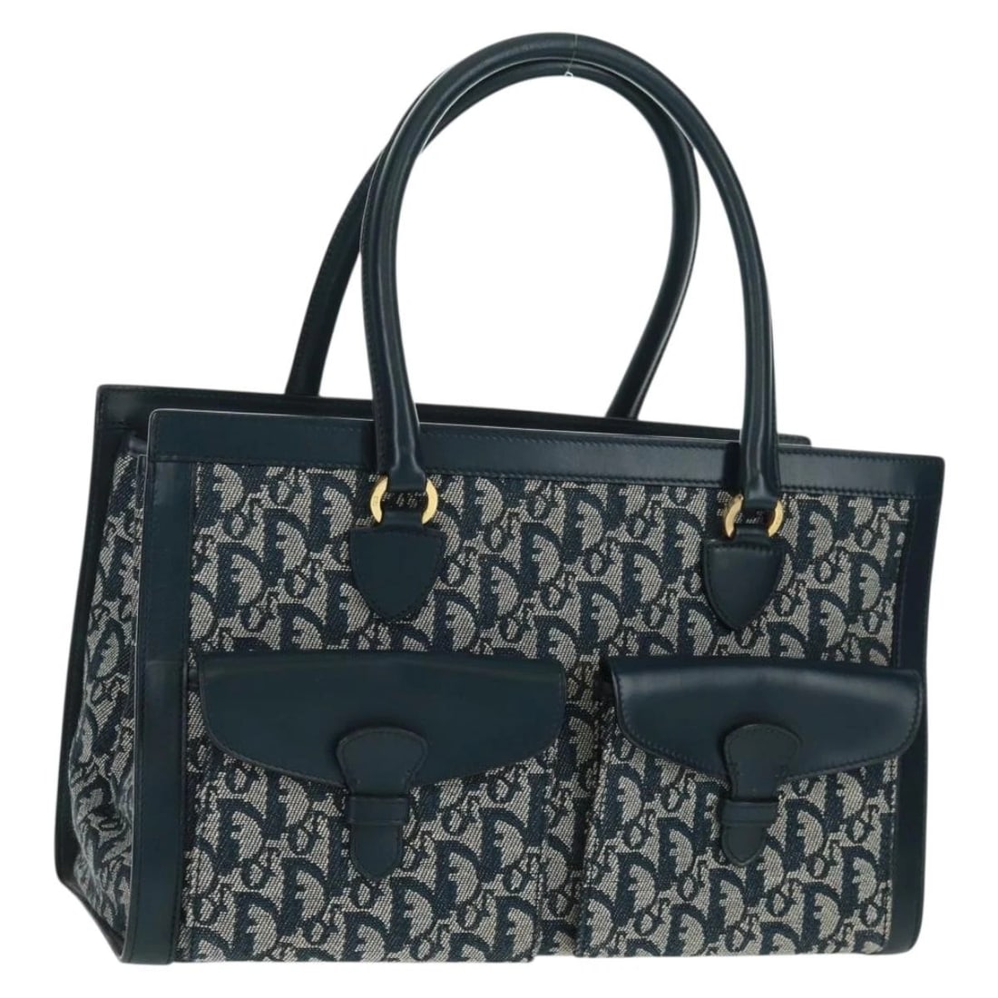 CHRISTIAN DIOR TROTTER CANVAS HAND BAG NAVY GOLD: Christian Dior Trotter Canvas Hand Bag Navy Gold Brand: Christian Dior Type/Style: Hand Bag Material: Trotter Canvas Color: Navy,Gold Size: Size(Inch)W13.4 x H8.3 x D5.9inch(Approx) Handle Drop:7.1inc