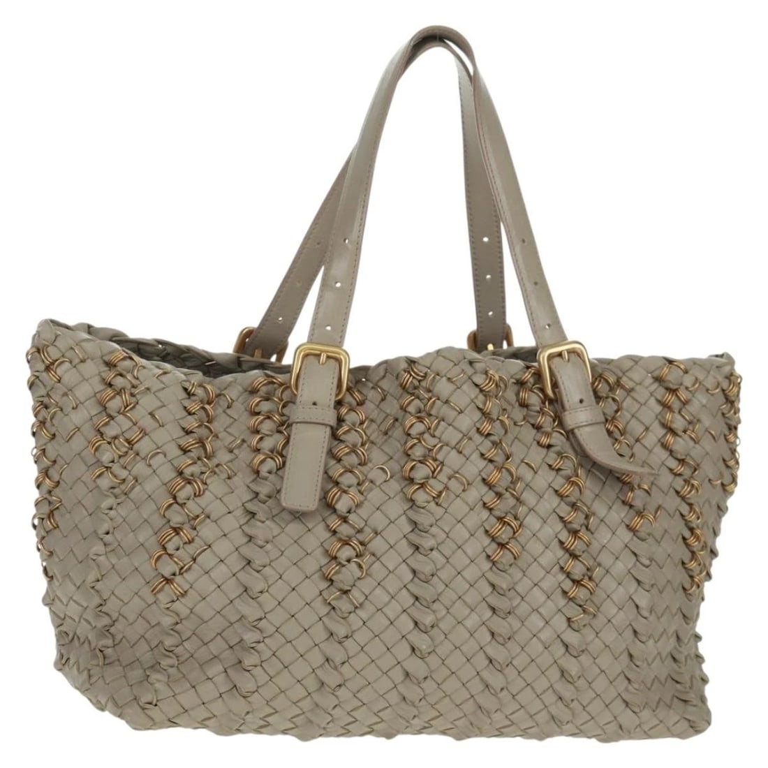 BOTTEGA VENETA INTREIATO TOTE BAG LEATHER GRAY GOLD: BOTTEGA VENETA INTREIATO Tote Bag Leather Gray Gold Brand: BOTTEGAVENETA Type/Style: Tote Bag Material: Leather Color: Gray,Gold Size: Size(Inch)W12.6 x H8.7 x D5.9inch(Approx) Handle Drop:7.1inch(App