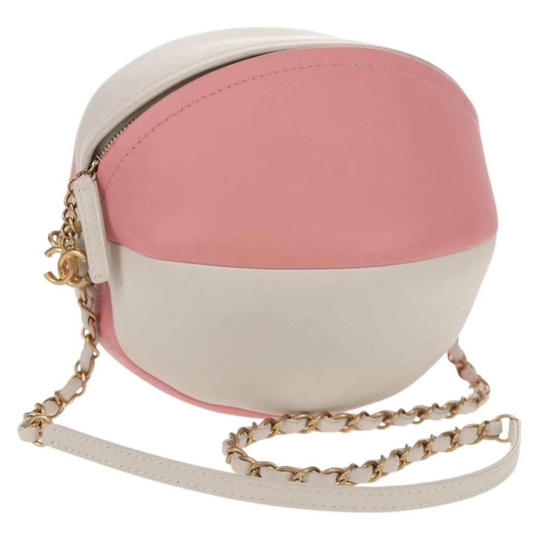 CHANEL BEACH BALL SHOULDER BAG CALF SKIN PINK GOLD: CHANEL Beach Ball Shoulder Bag Calf Skin Pink Gold Brand: CHANEL Type/Style: Shoulder Bag Material: Leather Color: Pink,Gold Size: Size(Inch)W7.5 x H6.7inch(Approx) Accessories: None Acces