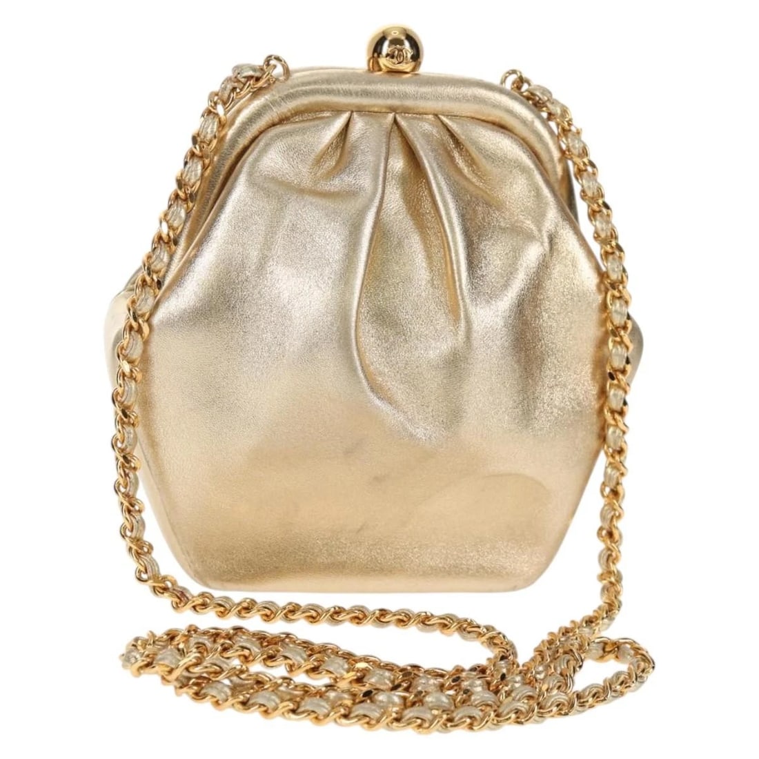 CHANEL CHAIN SHOULDER BAG LEATHER GOLD: CHANEL Chain Shoulder Bag Leather Gold Brand: CHANEL Type/Style: Shoulder Bag Material: Leather Color: Gold Size: Size(Inch)W5.9 x H5.9 x D2.4inch(Approx) Accessories: None Accessories Not