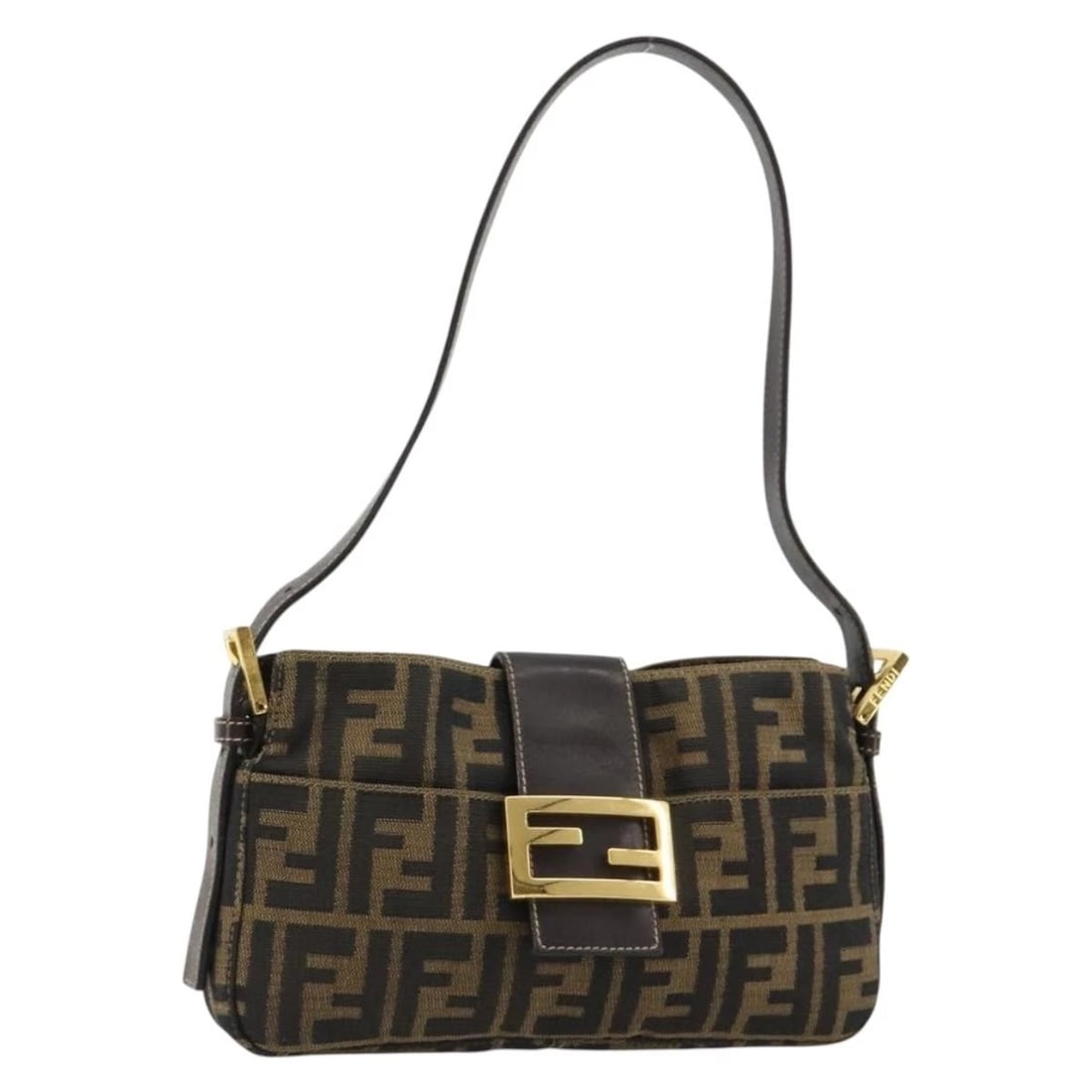 FENDI ZUA CANVAS MAMMA BAGUETTE SHOULDER BAG BLACK BROWN: FENDI Zua Canvas Mamma Baguette Shoulder Bag Black Brown Brand: FENDI Type/Style: Shoulder Bag Material: Zucca Canvas Color: Black,Brown Size: Size(Inch)W9.4 x H5.5 x D1.6inch(Approx) Accessories: