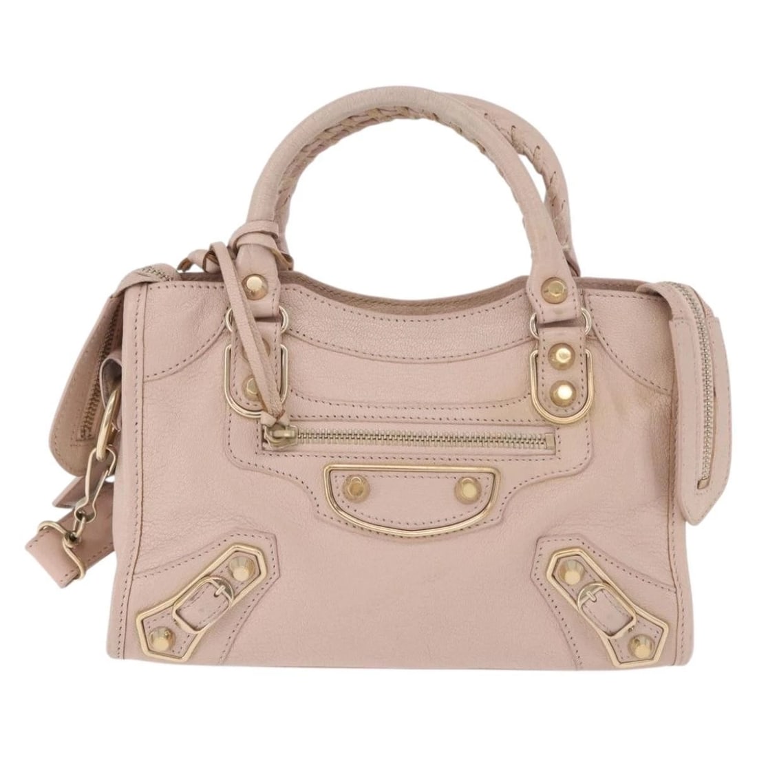 BALENCIAGA CLASSIC METALLIC EDGE MINI CITY BAG LEATHER 2WAY PINK A: BALENCIAGA Classic Metallic Edge Mini City Bag Leather 2way Pink A Brand: BALENCIAGA Type/Style: Hand Bag Material: Leather Color: Pink,Gold Size: Size(Inch)W9.4 x H5.5 x D3.1inch(Approx) Handle Drop:
