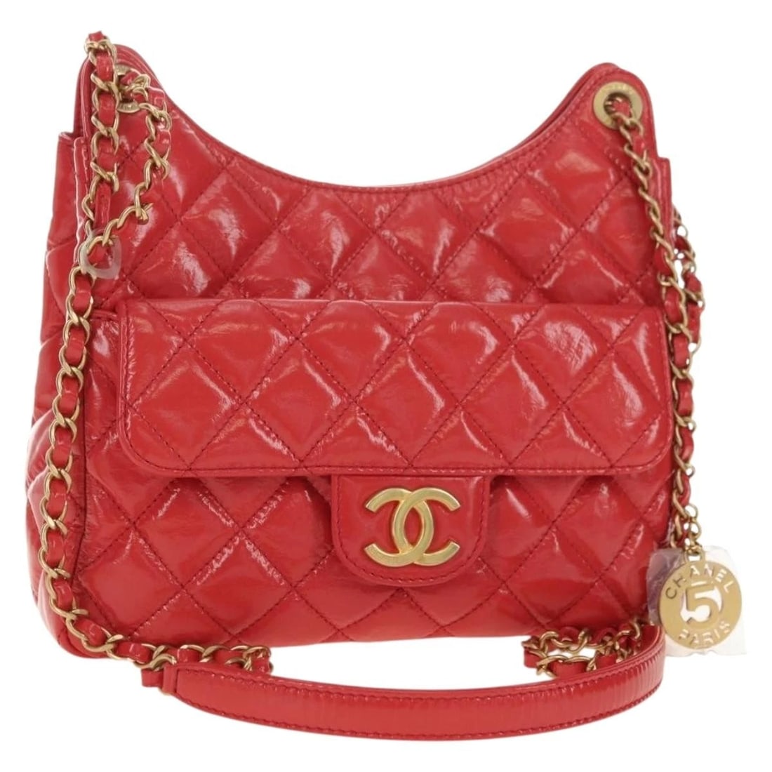 CHANEL MATELASSE HOBO CHAIN BAG PATENT LEATHER PINK GOLD: CHANEL Matelasse Hobo Chain Bag Patent leather Pink Gold Brand: CHANEL Type/Style: Shoulder Bag Material: Patent Leather Color: Pink,Gold Size: Size(Inch)W9.1 x H8.7 x D2.8inch(Approx) Accessories