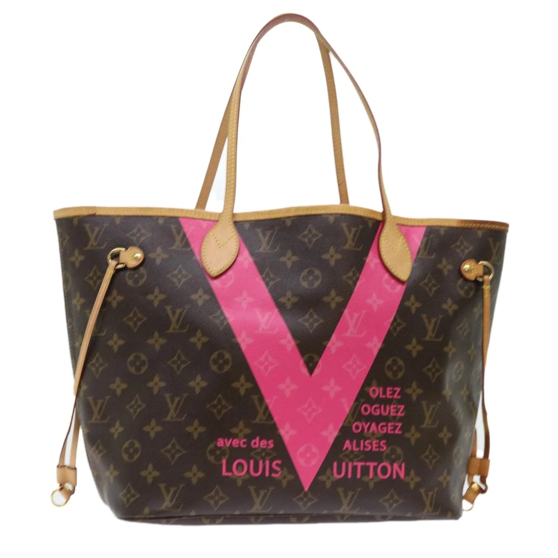 LOUIS VUITTON MONOGRAM V LINE NEVERFULL MM TOTE BAG PINK: LOUIS VUITTON Monogram V line Neverfull MM Tote Bag Pink Brand: LOUIS VUITTON Type/Style: Tote Bag Material: Monogram Canvas Color: Monogram,Pink Size: Size(Inch)W12.6 x H11.8 x D6.7inch(Approx) Handl