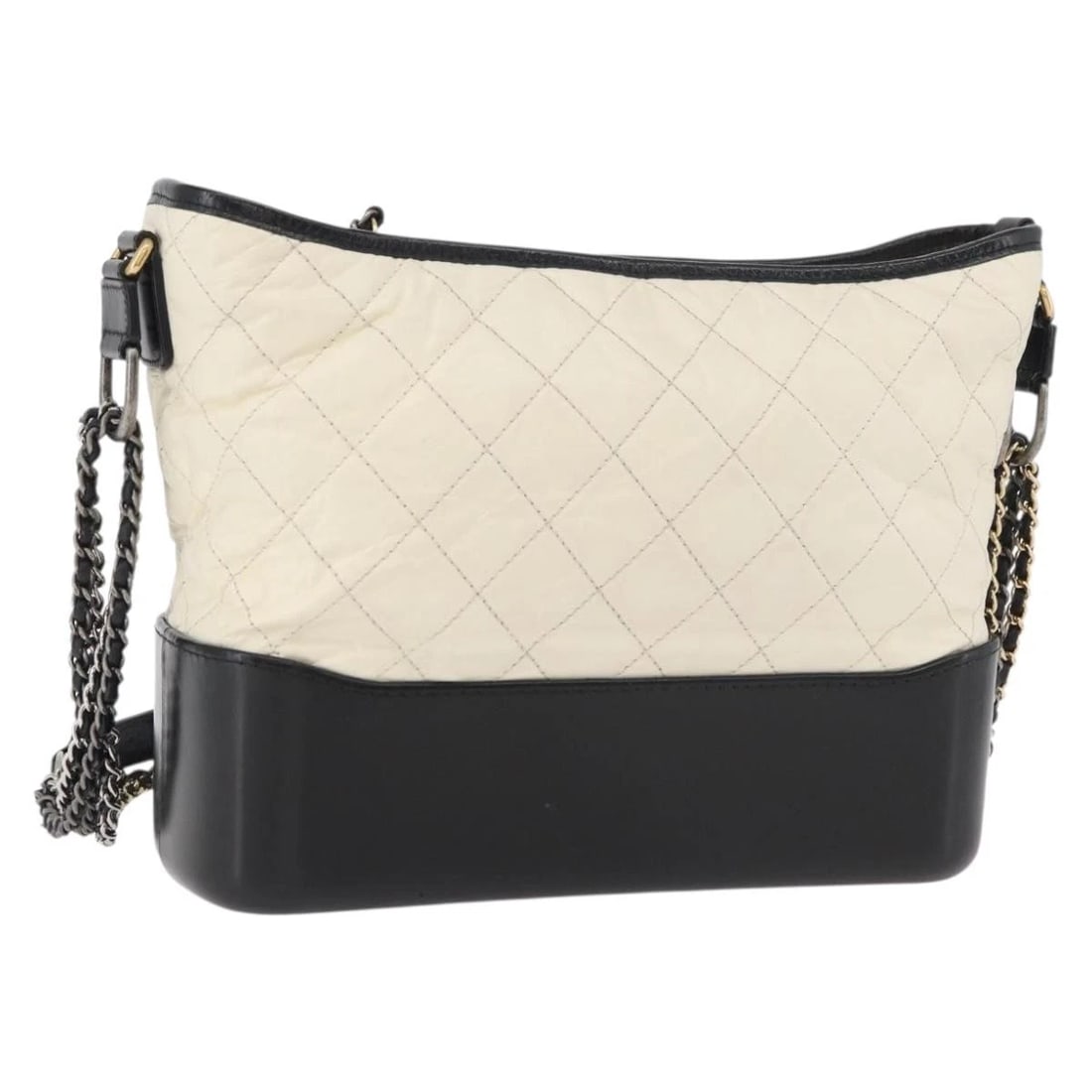 CHANEL CHAIN GABRIEL DE CHANEL SHOULDER BAG CALF SKIN WHITE GOLD: CHANEL Chain Gabriel de Chanel Shoulder Bag Calf Skin White Gold Brand: CHANEL Type/Style: Shoulder Bag Material: Leather Color: Black,Gold Size: Size(Inch)W10.2 x H8.7 x D3.5inch(Approx) Accessor