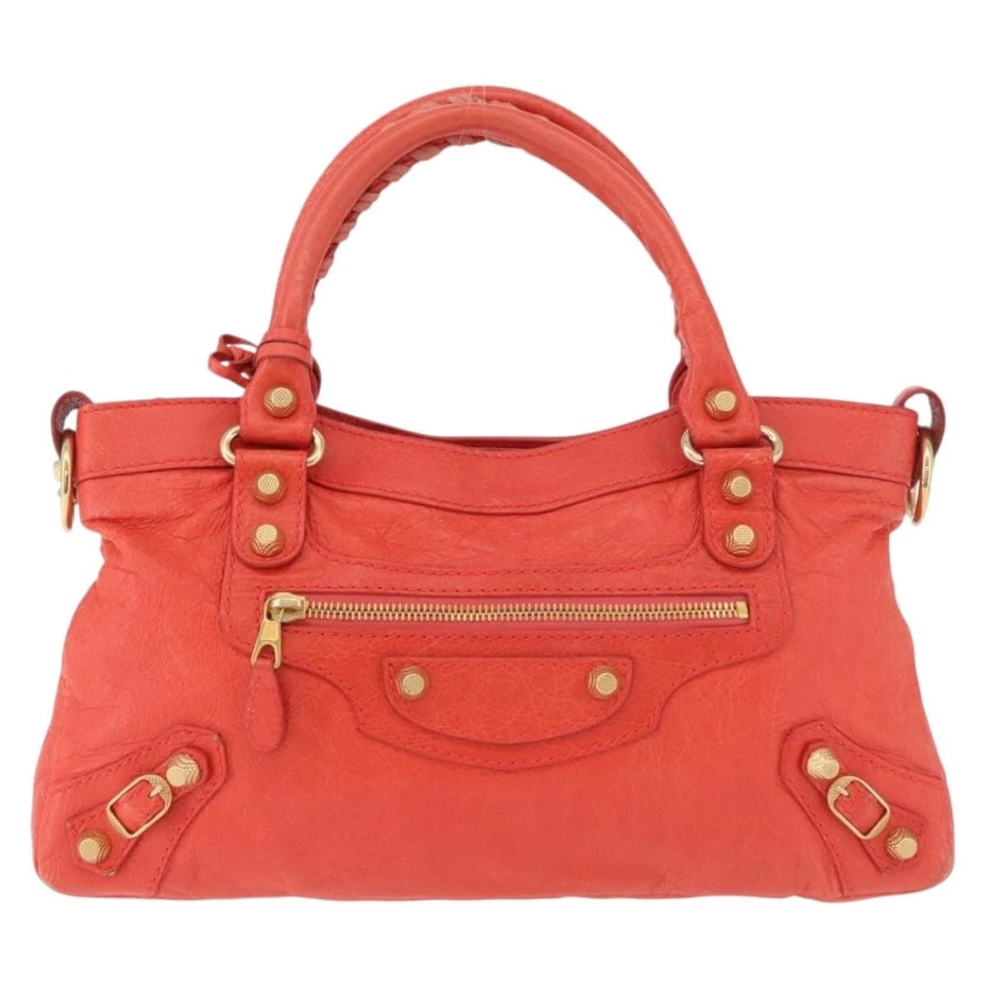 BALENCIAGA THE FIRST HAND BAG LEATHER 2WAY ORANGE GOLD: BALENCIAGA The First Hand Bag Leather 2way Orange Gold Brand: BALENCIAGA Type/Style: Hand Bag Material: Leather Color: Orange/Gold Size: Size(Inch)W13.0 x H7.1 x D2.4inch(Approx)Handle Drop:4.7inch(Ap