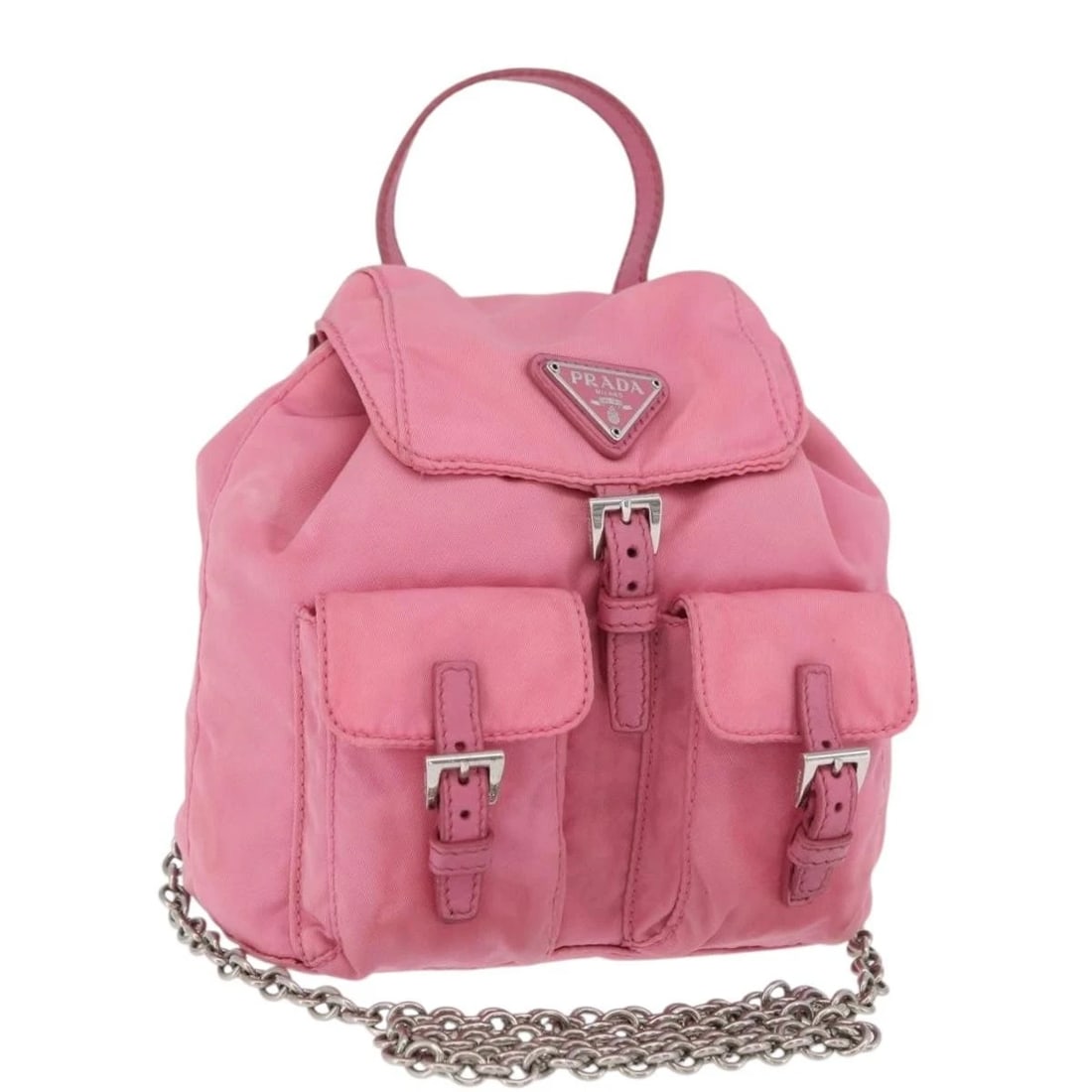 PRADA CHAIN SHOULDER BAG NYLON PINK SILVER (1 of 6)