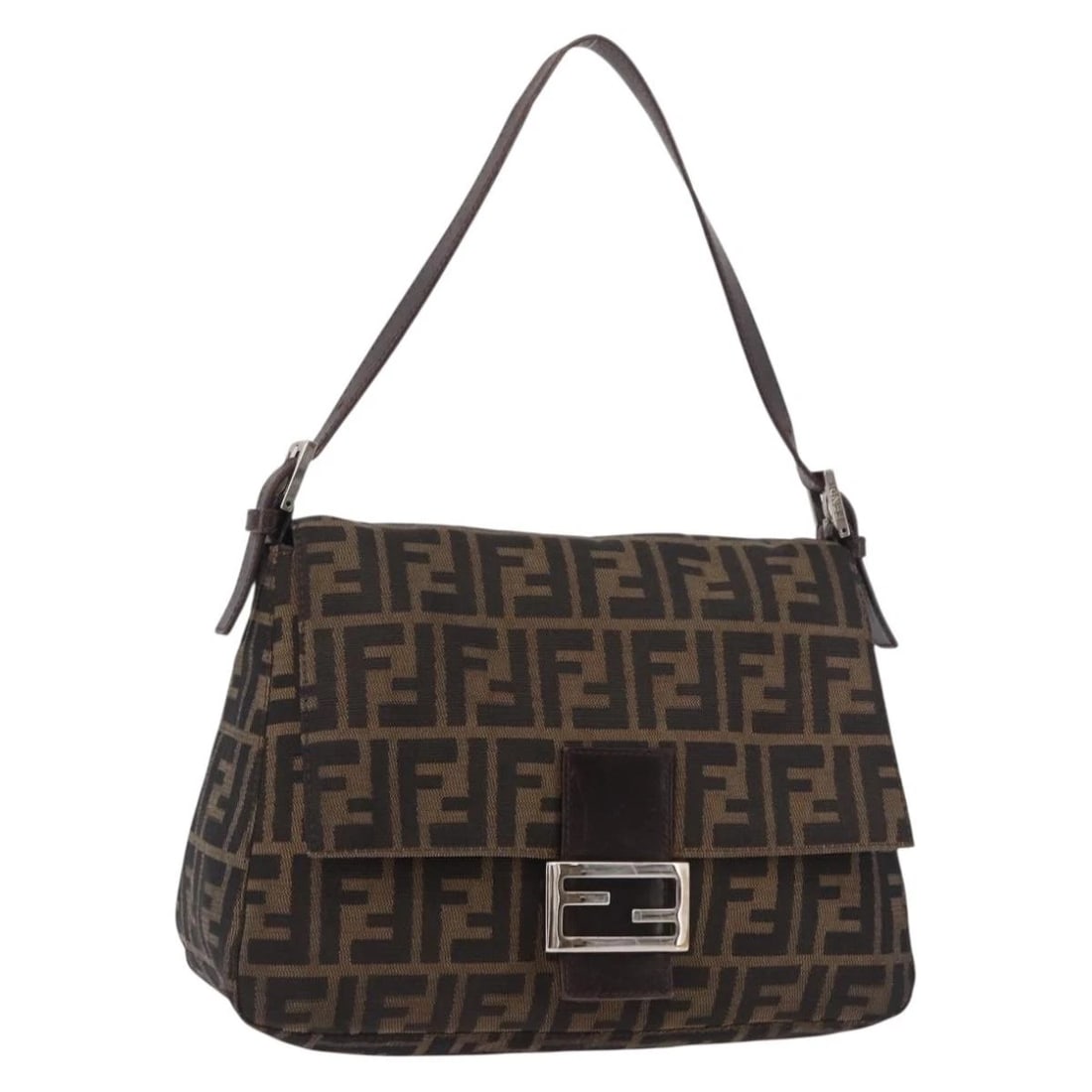 FENDI ZUA CANVAS MAMMA BAGUETTE SHOULDER BAG BLACK BROWN: FENDI Zua Canvas Mamma Baguette Shoulder Bag Black Brown Brand: FENDI Type/Style: Shoulder Bag Material: Zucca Canvas Color: Black/Brown Size: Size(Inch)W11.4 x H7.9 x D4.7inch(Approx) Accessories
