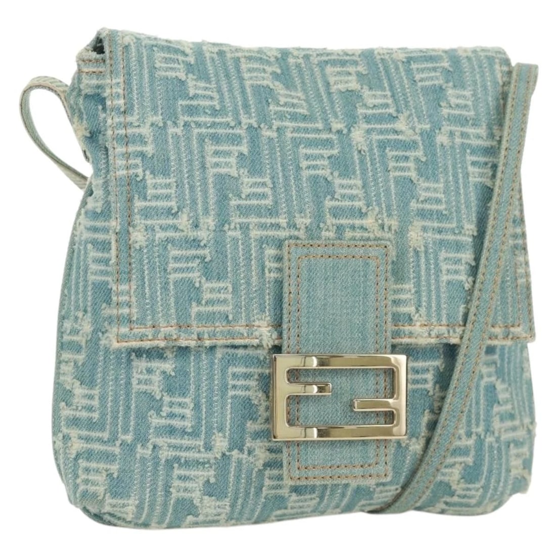 FENDI ZUA CANVAS MAMMA BAGUETTE SHOULDER BAG LIGHT BLUE GOLD: FENDI Zua Canvas Mamma Baguette Shoulder Bag Light Blue Gold Brand: FENDI Type/Style: Shoulder Bag Material: Zucca Canvas Color: Light Blue/Gold Size: Size(Inch)W7.9 x H7.9 x D0.8inch(Approx) Acce