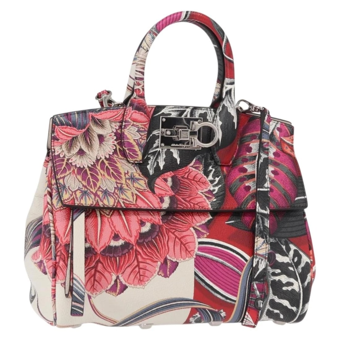 SALVATORE FERRAGAMO HAND BAG LEATHER 2WAY SILVER PINK: Salvatore Ferragamo Hand Bag Leather 2way Silver Pink Brand: Salvatore Ferragamo Type/Style: Hand Bag Material: Leather Color: Silver/Pink Size: Size(Inch)W10.6 x H9.1 x D5.1inch(Approx)Handle Drop:3.