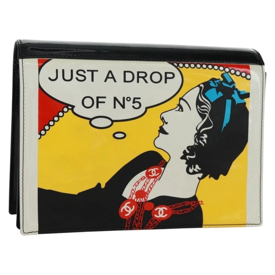 CHANEL MADEMOISELLE COMIC JUST A DROP OF NO.5 BAG PATENT LEATHER: CHANEL Mademoiselle Comic JUST A DROP OF NO.5 Bag Patent Leather Brand: CHANEL Type/Style: Clutch Bag Material: Patent Leather Color: Multicolor Size: Size(Inch)W8.7 x H6.3 x D2.0inch(Approx) Acce
