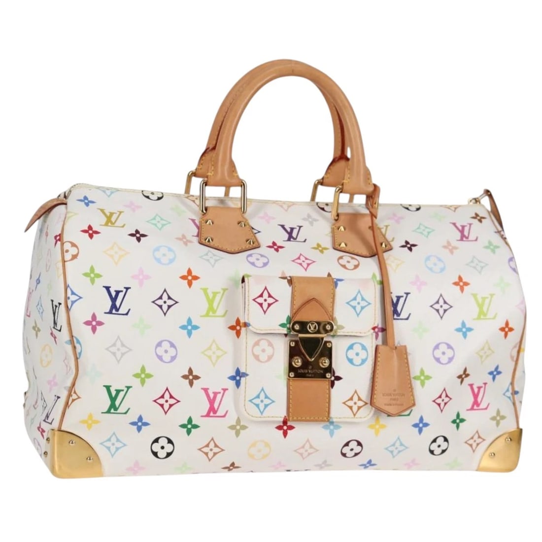 LOUIS VUITTON MONOGRAM MULTICOLOR SPEEDY 30 BAG WHITE BROWN: LOUIS VUITTON Monogram Multicolor Speedy 30 Bag White Brown Brand: LOUIS VUITTON Type/Style: Hand Bag Material: Monogram Multicolor Canvas Color: White/Bron Size: Size(Inch)W11.8 x H8.7 x D7.1inch(App