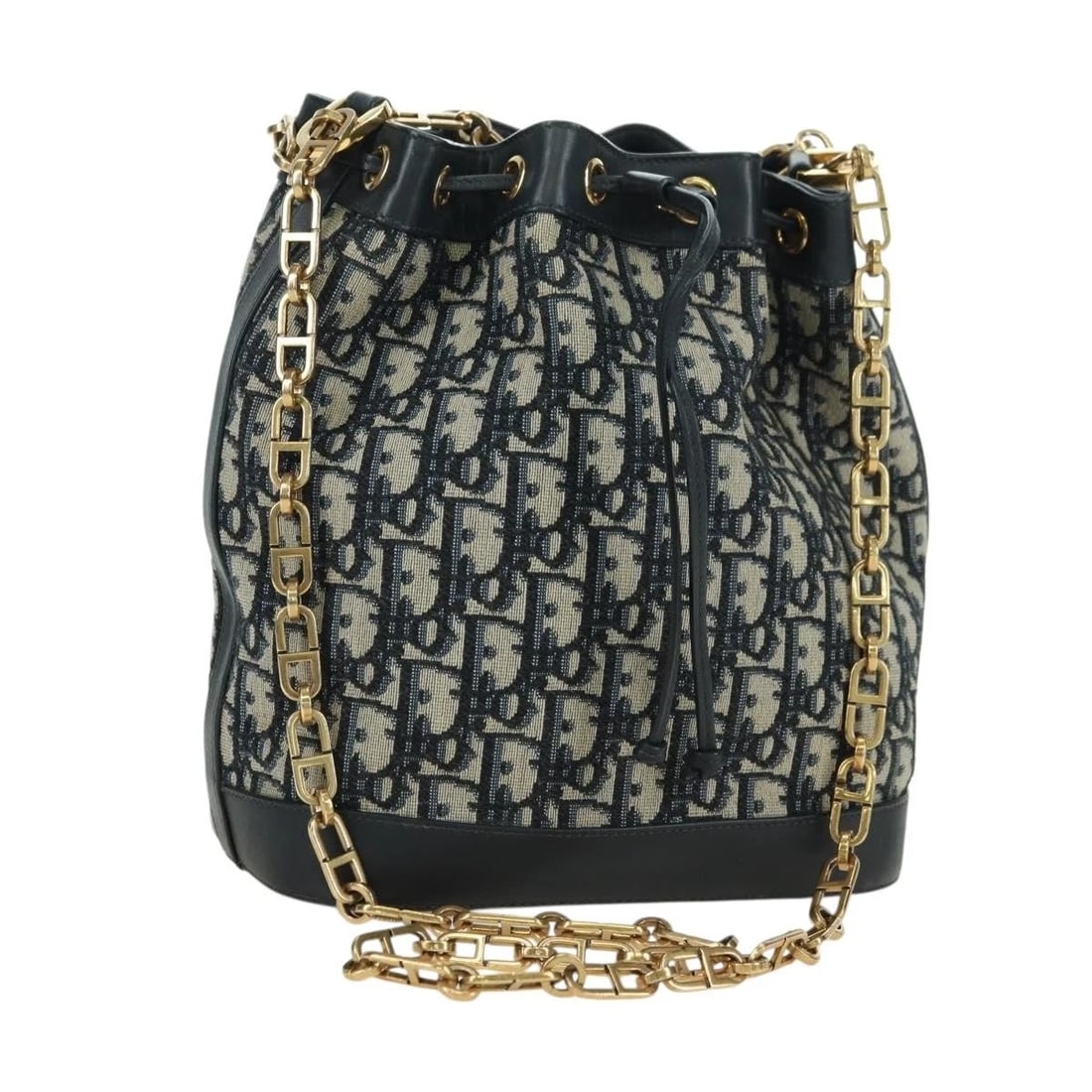 CHRISTIAN DIOR TROTTER CANVAS CHAIN SHOULDER BAG NAVY GOLD: Christian Dior Trotter Canvas Chain Shoulder Bag Navy Gold Brand: Christian Dior Type/Style: Shoulder Bag Material: Trotter Canvas Color: Navy/Gold Size: Size(Inch)W8.7 x H9.4 x D4.3inch(Approx) A