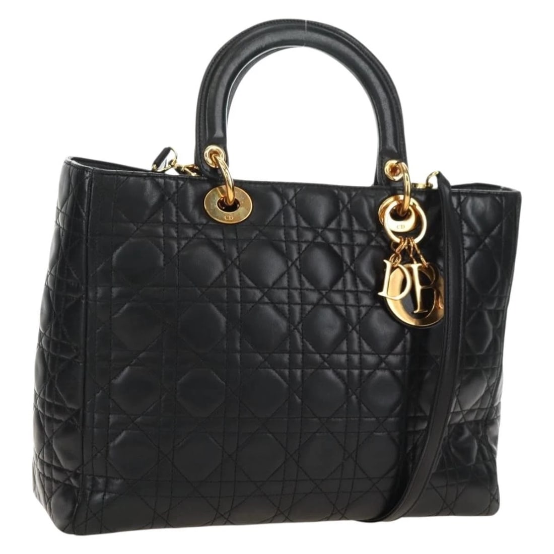 CHRISTIAN DIOR CANAGE HAND BAG LAMB SKIN BLACK GOLD: Christian Dior Canage Hand Bag Lamb Skin Black Gold Brand: Christian Dior Type/Style: Hand Bag Material: Lamb Skin Color: Black/Gold Size: Size(Inch)W12.6 x H9.8 x D3.9inch(Approx)Handle Drop:3.5inch(