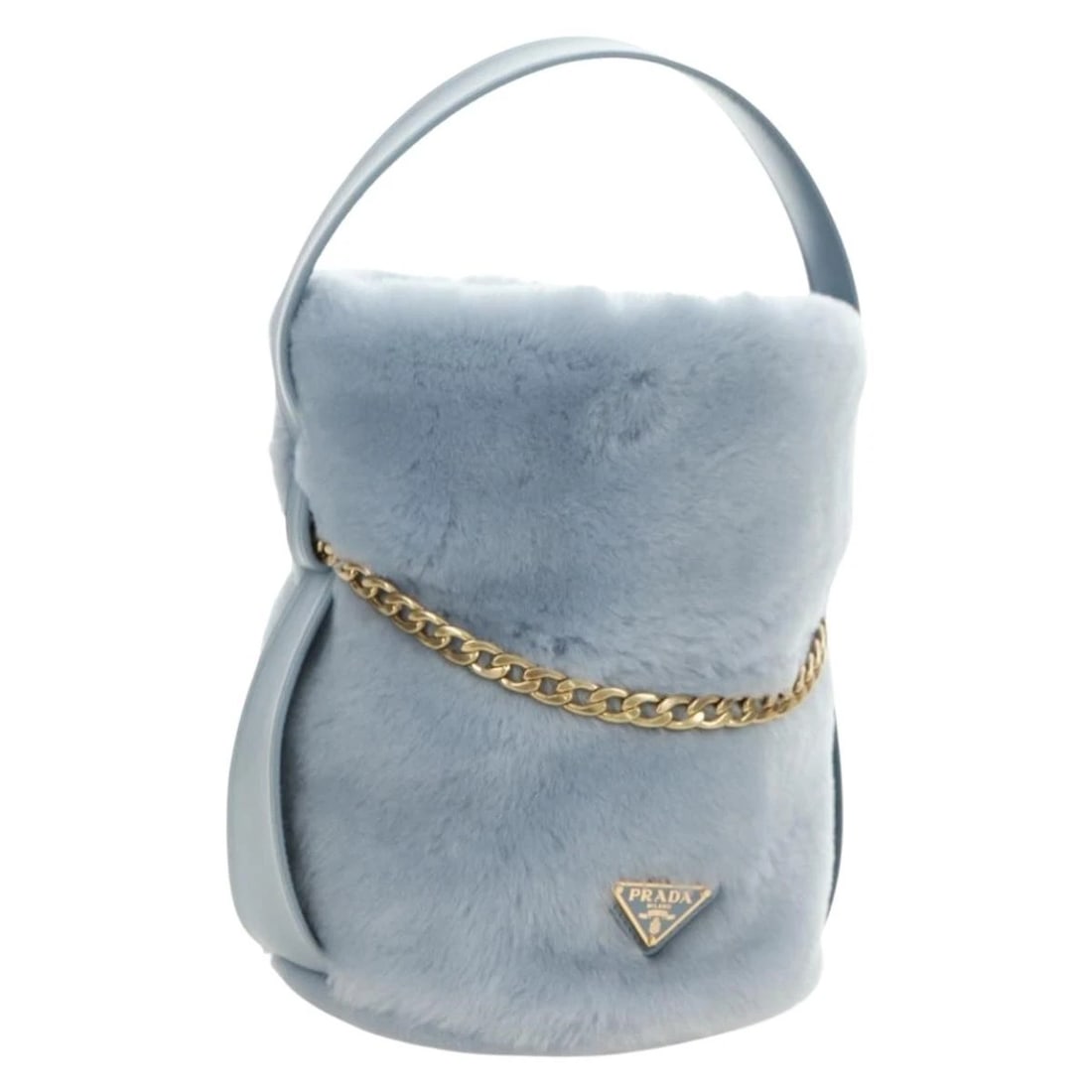 PRADA PETIT SAC NOIR HAND BAG FUR LIGHT BLUE GOLD (1 of 6)