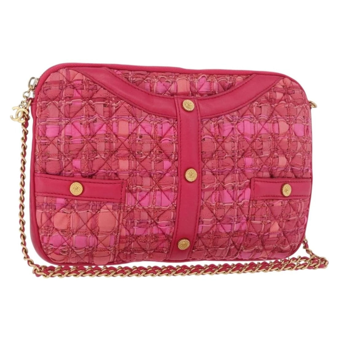 CHANEL GIRL CHANEL CHAIN SHOULDER BAG TWEED PINK GOLD: CHANEL Girl Chanel Chain Shoulder Bag Tweed Pink Gold Brand: CHANEL Type/Style: Shoulder Bag Material: Leather Color: Pink/Gold Size: Size(Inch)W10.6 x H7.1 x D0.6inch(Approx) Accessories: None