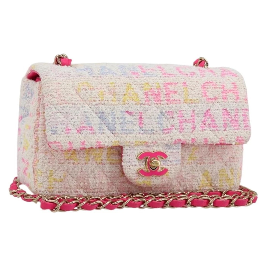 CHANEL MINI MATELASSE 20 SHOULDER BAG TWEED MULTICOLOR GOLD: CHANEL Mini Matelasse 20 Shoulder Bag Tweed Multicolor Gold Brand: CHANEL Type/Style: Shoulder Bag Material: Cotton Color: Multicolor/Gold Size: Size(Inch)W7.9 x H3.9 x D2.8inch(Approx) Accessorie