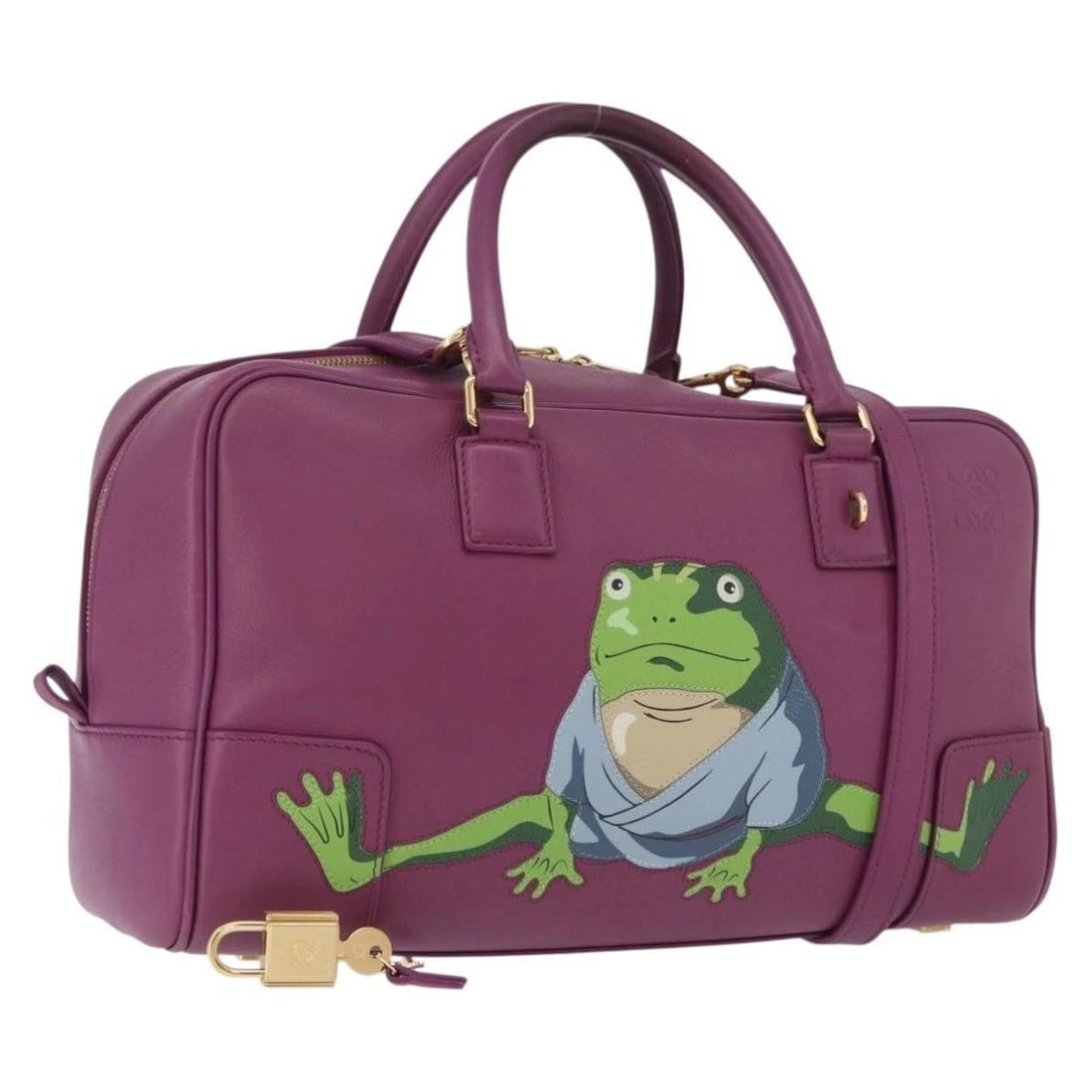 LOEWE ANAGRAM STUDIO GHIBLI AMERICANA 28 BAG LEATHER 2WAY PURPLE: LOEWE Anagram Studio Ghibli Americana 28 Bag Leather 2way Purple Brand: LOEWE Type/Style: Hand Bag Material: Leather Color: Purple/Gold Size: Size(Inch)W11.0 x H5.9 x D4.3inch(Approx)Handle Drop:3.9in