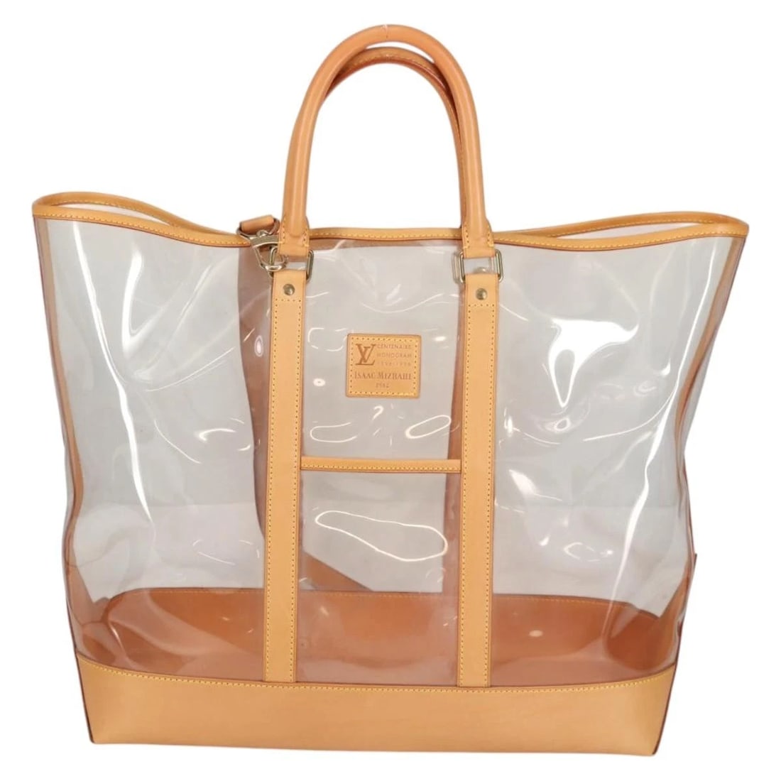 LOUIS VUITTON ISAAC MIZRAHI TOTE BAG VINYL LEATHER CLEAR: LOUIS VUITTON Isaac Mizrahi Tote Bag Vinyl Leather Clear Brand: LOUIS VUITTON Type/Style: Tote Bag Material: Vinyl Color: Clear/Beige Size: Size(Inch)W16.5 x H15.7 x D7.5inch(Approx) Accessories: