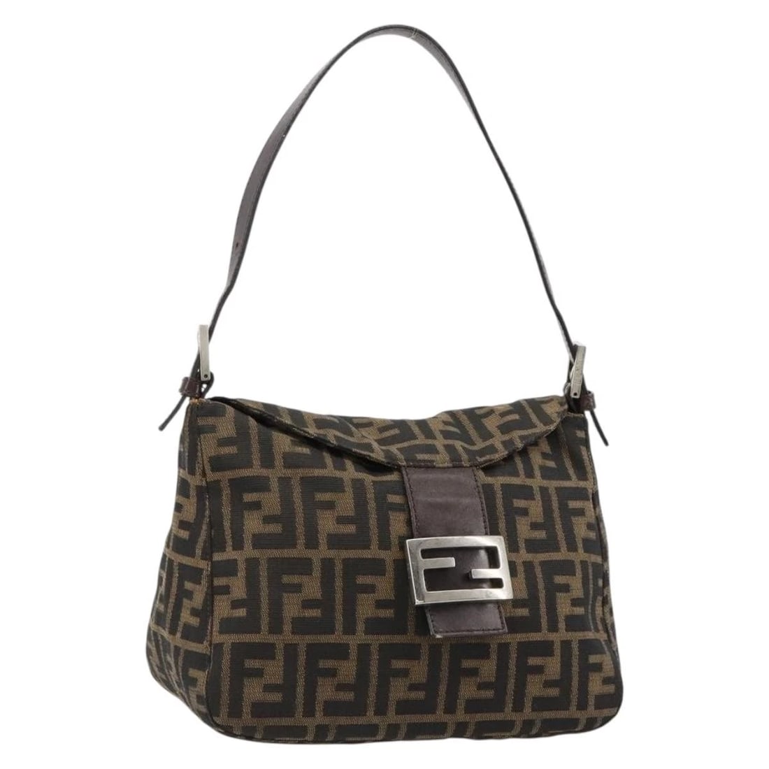 FENDI ZUA CANVAS MAMMA BAGUETTE SHOULDER BAG BLACK BROWN SILVER: FENDI Zua Canvas Mamma Baguette Shoulder Bag Black Brown Silver Brand: FENDI Type/Style: Shoulder Bag Material: Zucca Canvas Color: Black/Brown/Silver Size: Size(Inch)W9.8 x H9.4 x D4.3inch(Approx)