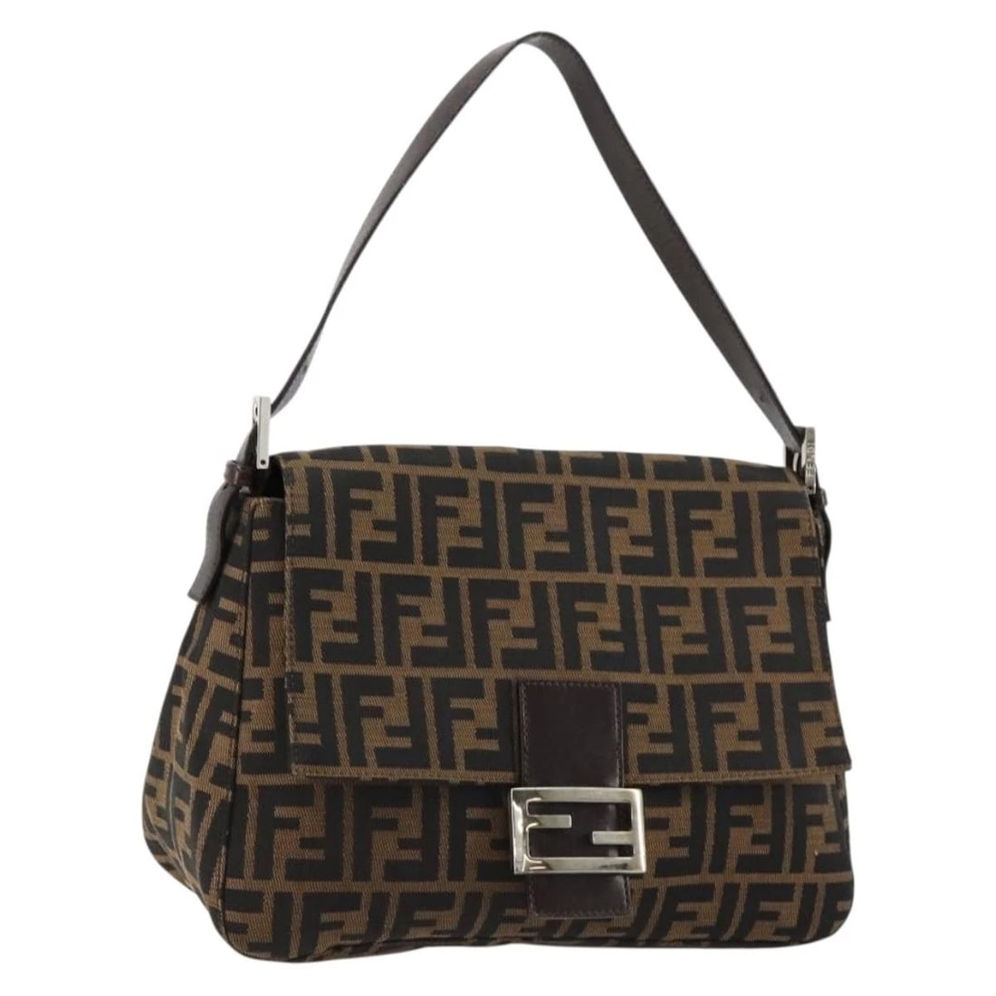 FENDI ZUA CANVAS MAMMA BAGUETTE SHOULDER BAG BLACK BROWN: FENDI Zua Canvas Mamma Baguette Shoulder Bag Black Brown Brand: FENDI Type/Style: Shoulder Bag Material: Zucca Canvas Color: Black/Brown Size: Size(Inch)W11.0 x H7.9 x D4.3inch(Approx) Accessories