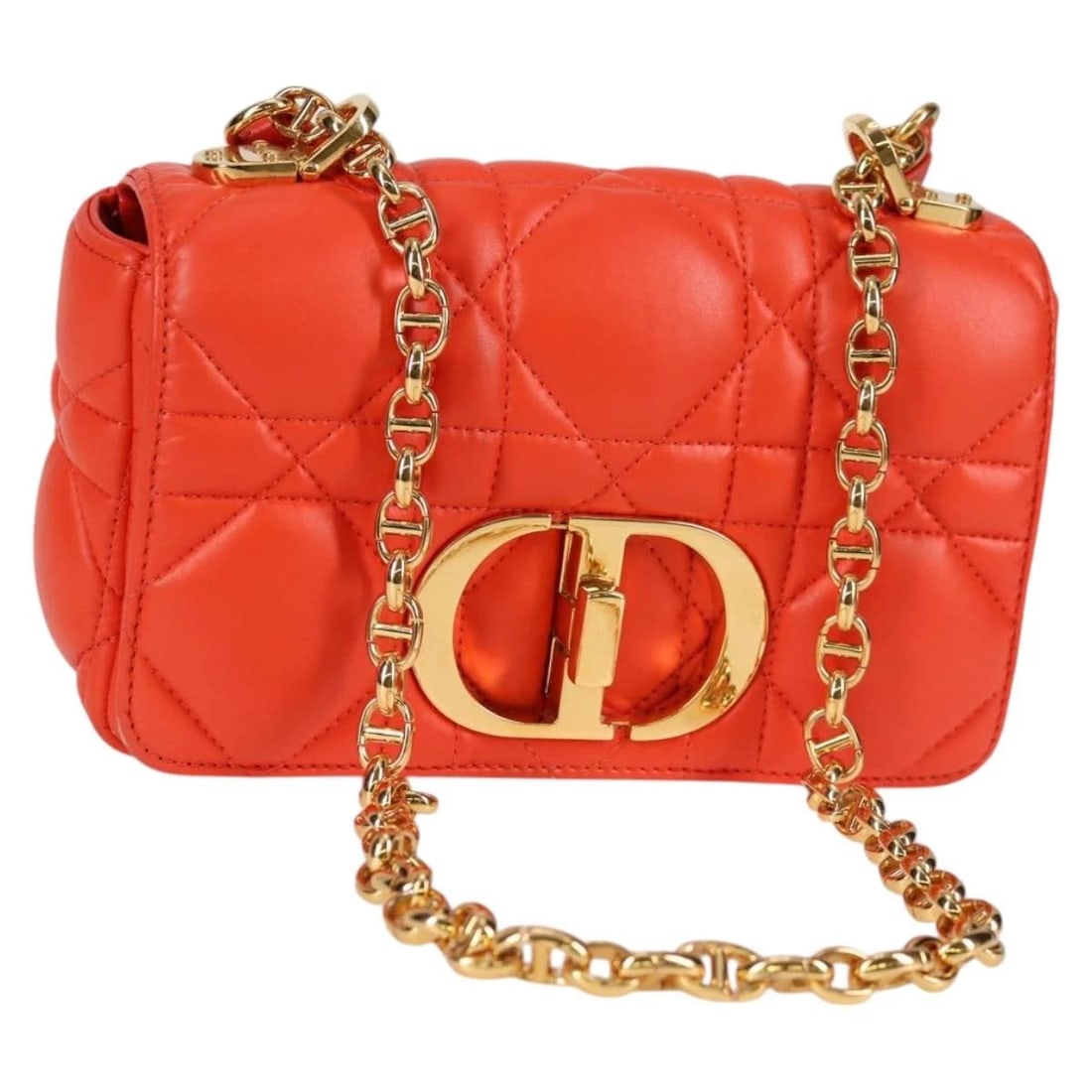 CHRISTIAN DIOR CARO CALO MICROCANNAGE SHOULDER BAG LEATHER ORANGE: Christian Dior CARO Calo Microcannage Shoulder Bag Leather Orange Brand: Christian Dior Type/Style: Shoulder Bag Material: Leather Color: Orange/Gold Size: Size(Inch)W7.9 x H4.3 x D2.4inch(Approx)