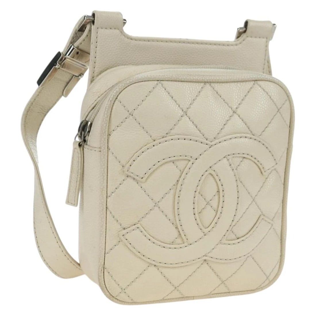 CHANEL MATELASSE SHOULDER BAG GRAINED CALF SKIN IVORY GOLD: CHANEL Matelasse Shoulder Bag Grained Calf Skin Ivory Gold Brand: CHANEL Type/Style: Shoulder Bag Material: Caviar Skin Color: Ivory/Gold Size: Size(Inch)W5.9 x H6.7 x D2.0inch(Approx) Accessories