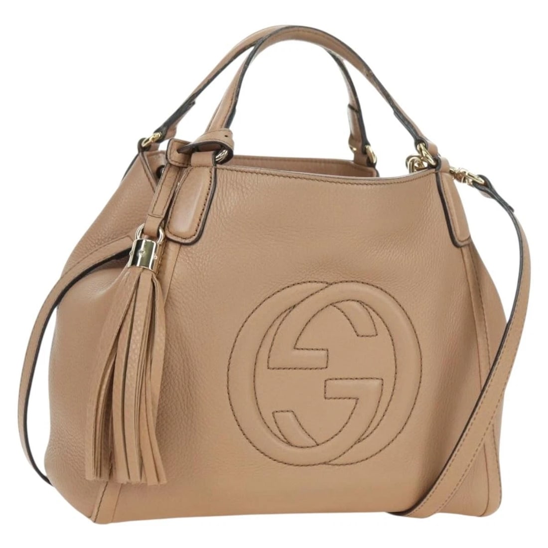 GUI SOHO HAND BAG LEATHER 2WAY PINK GOLD: GUI Soho Hand Bag Leather 2way Pink Gold Brand: GUCCI Type/Style: Hand Bag Material: Leather Color: Pink/Gold Size: Size(Inch)W10.2 x H7.9 x D5.5inch(Approx)Handle Drop:4.3inch(Approx) Accessories