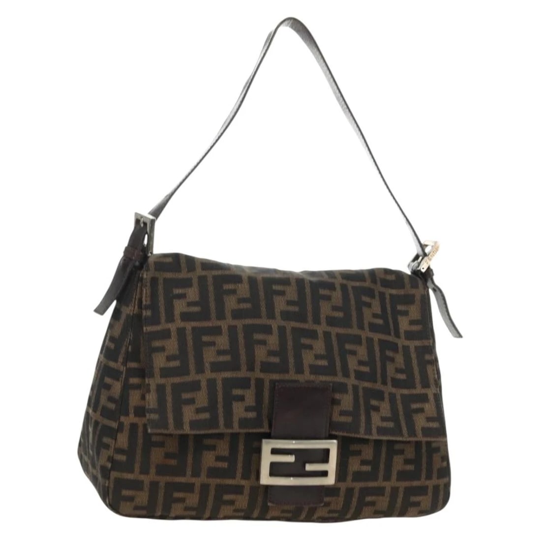 FENDI ZUA CANVAS MAMMA BAGUETTE SHOULDER BAG BLACK BROWN: FENDI Zua Canvas Mamma Baguette Shoulder Bag Black Brown Brand: FENDI Type/Style: Shoulder Bag Material: Zucca Canvas Color: Black/Brown Size: Size(Inch) W11.4 x H7.5 x D4.7inch(Approx) Accessorie
