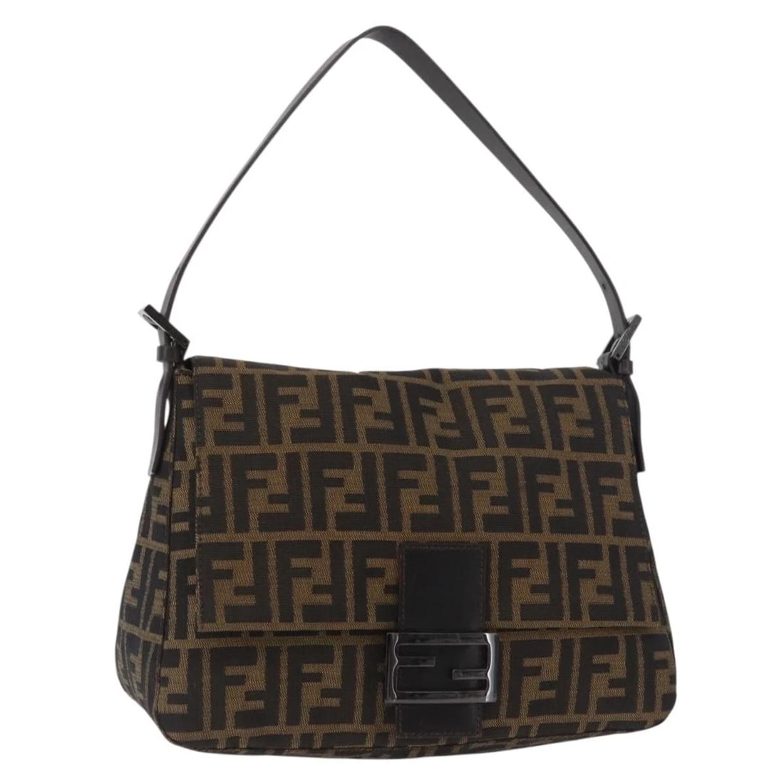 FENDI ZUA CANVAS MAMMA BAGUETTE SHOULDER BAG BLACK BROWN: FENDI Zua Canvas Mamma Baguette Shoulder Bag Black Brown Brand: FENDI Type/Style: Shoulder Bag Material: Zucca Canvas Color: Black/Brown Size: Size(Inch)W11.4 x H8.3 x D4.7inch(Approx) Accessories
