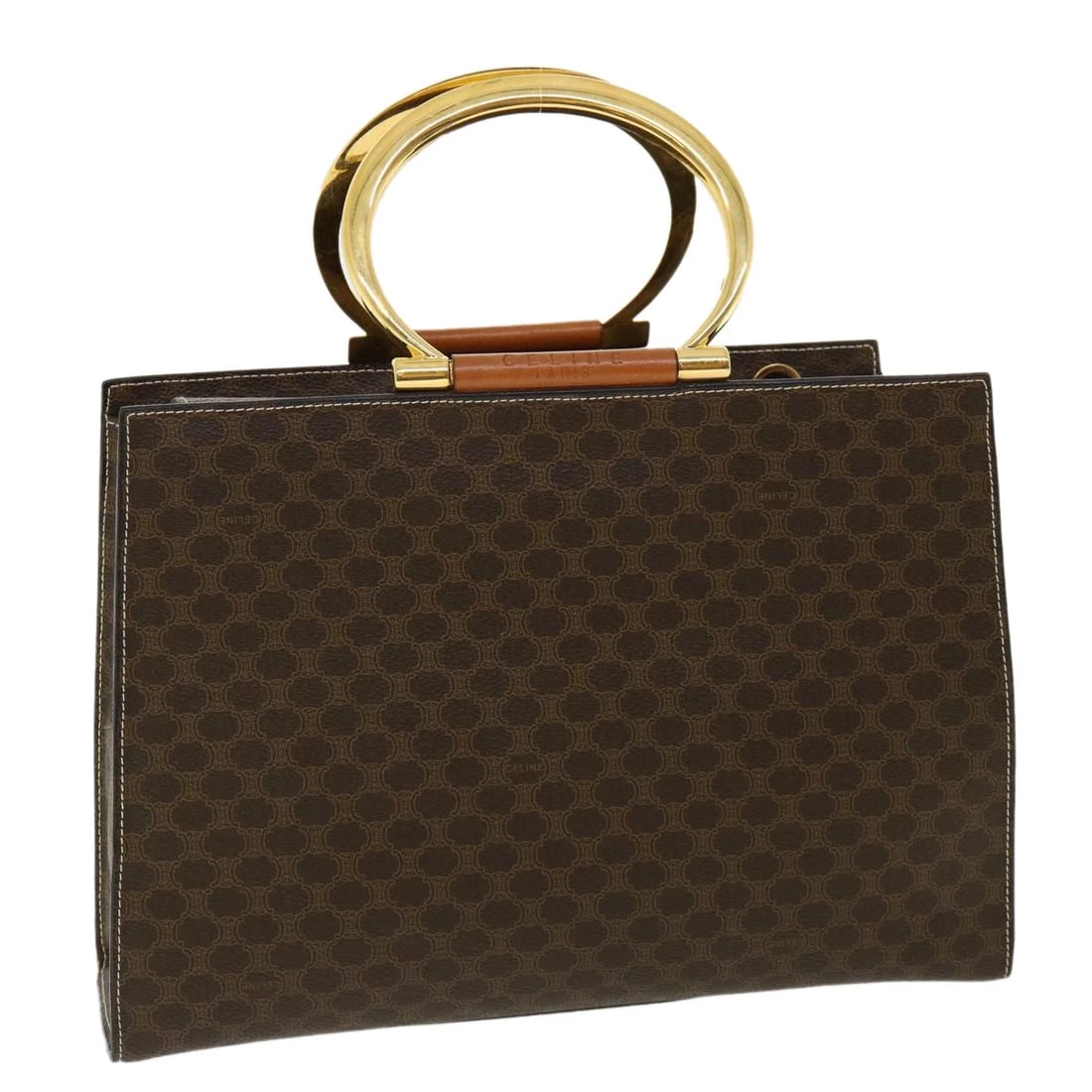 CELINE MACADAM CANVAS HAND BAG PVC LEATHER BROWN: CELINE Macadam Canvas Hand Bag PVC Leather Brown Brand: CELINE Type/Style: Hand Bag Material: PVC Leather/Macadam Canvas Color: Brown Size: Size(Inch)W12.4 x H8.7 x D2.8inch(Approx) Accessories: N