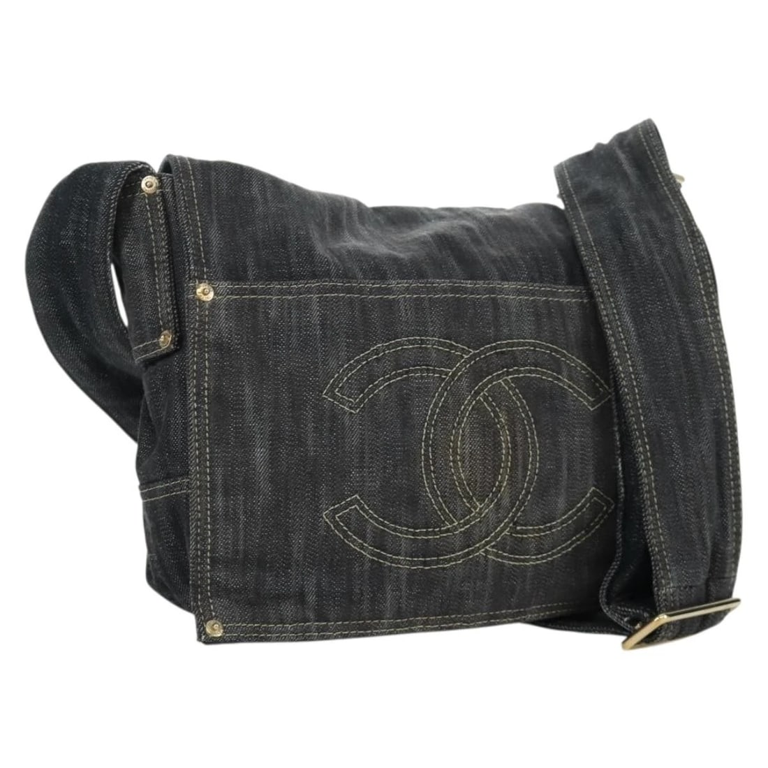 CHANEL COCO MARK SHOULDER BAG DENIM NAVY GOLD: CHANEL COCO Mark Shoulder Bag Denim Navy Gold Brand: CHANEL Type/Style: Shoulder Bag Material: Canvas Color: Navy/Gold Size: Size(Inch)W10.6 x H7.9 x D2.8inch(Approx) Accessories: None Acc