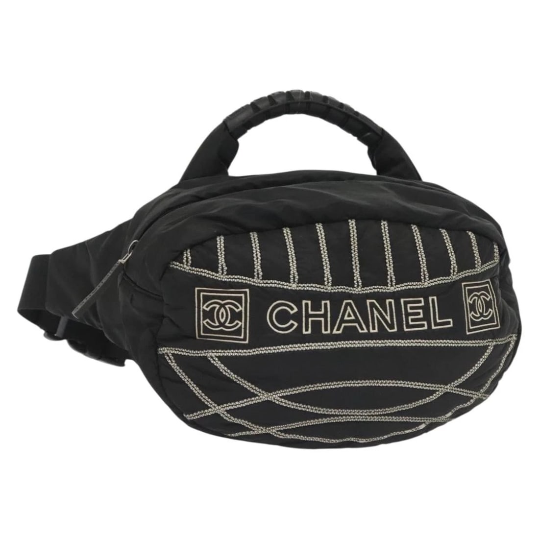 CHANEL SPORTS LINE COCO MARK WAIST BAG NYLON BLACK SILVER: CHANEL Sports Line COCO Mark Waist Bag Nylon Black Silver Brand: CHANEL Type/Style: Waist bag Material: Nylon Color: Black/Silver Size: Size(Inch)W10.6 x H6.7 x D3.1inch(Approx) Accessories: None