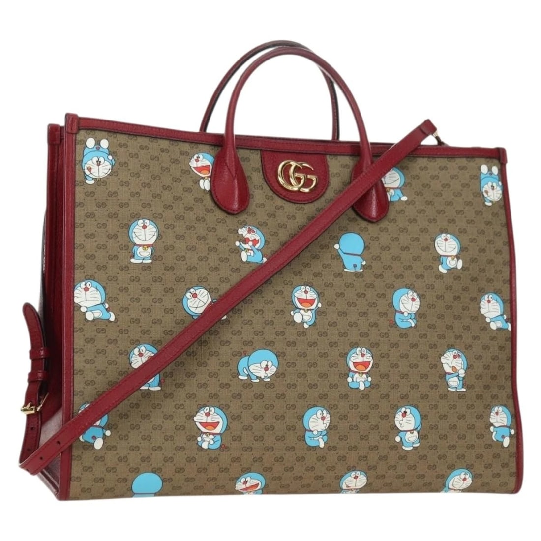 GUI GUI ? DORAEMON MICRO GG SUPREME BAG PVC 2WAY: GUI GUI ? Doraemon Micro GG Supreme Bag PVC 2way Brand: GUCCI Type/Style: Tote Bag Material: PVC Leather/Micro Small GG Canvas Color: Beige/Gold Size: Size(Inch)W16.9 x H13.0 x D7.1inch(Approx)Handle 