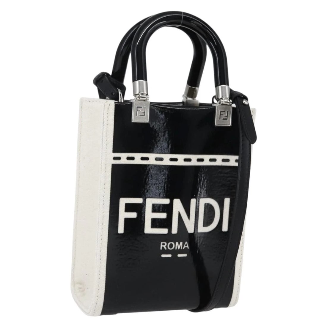 FENDI SUNSHINE SMALL SHOPPER MINI BAG CANVAS PATENT 2WAY BLACK: FENDI Sunshine Small Shopper Mini Bag Canvas Patent 2way Black Brand: FENDI Type/Style: Hand Bag Material: Patent Leather Color: Black/White Size: Size(Inch)W5.1 x H6.7 x D2.4inch(Approx)Handle Drop:3