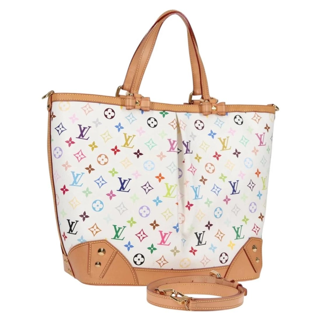 LOUIS VUITTON MULTICOLOR SHIRLEY GM HAND BAG 2WAY WHITE: LOUIS VUITTON Multicolor Shirley GM Hand Bag 2way White Brand: LOUIS VUITTON Type/Style: Hand Bag Material: Monogram Multicolor Canvas Color: White Size: Size(Inch)W13.0 x H12.6 x D6.7inch(Approx)Hand