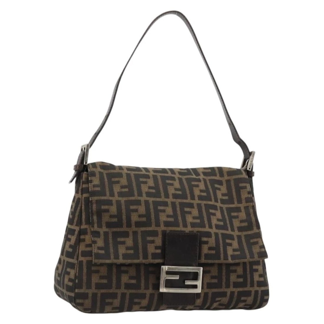 FENDI ZUA CANVAS MAMMA BAGUETTE SHOULDER BAG BROWN BLACK (1 of 4)
