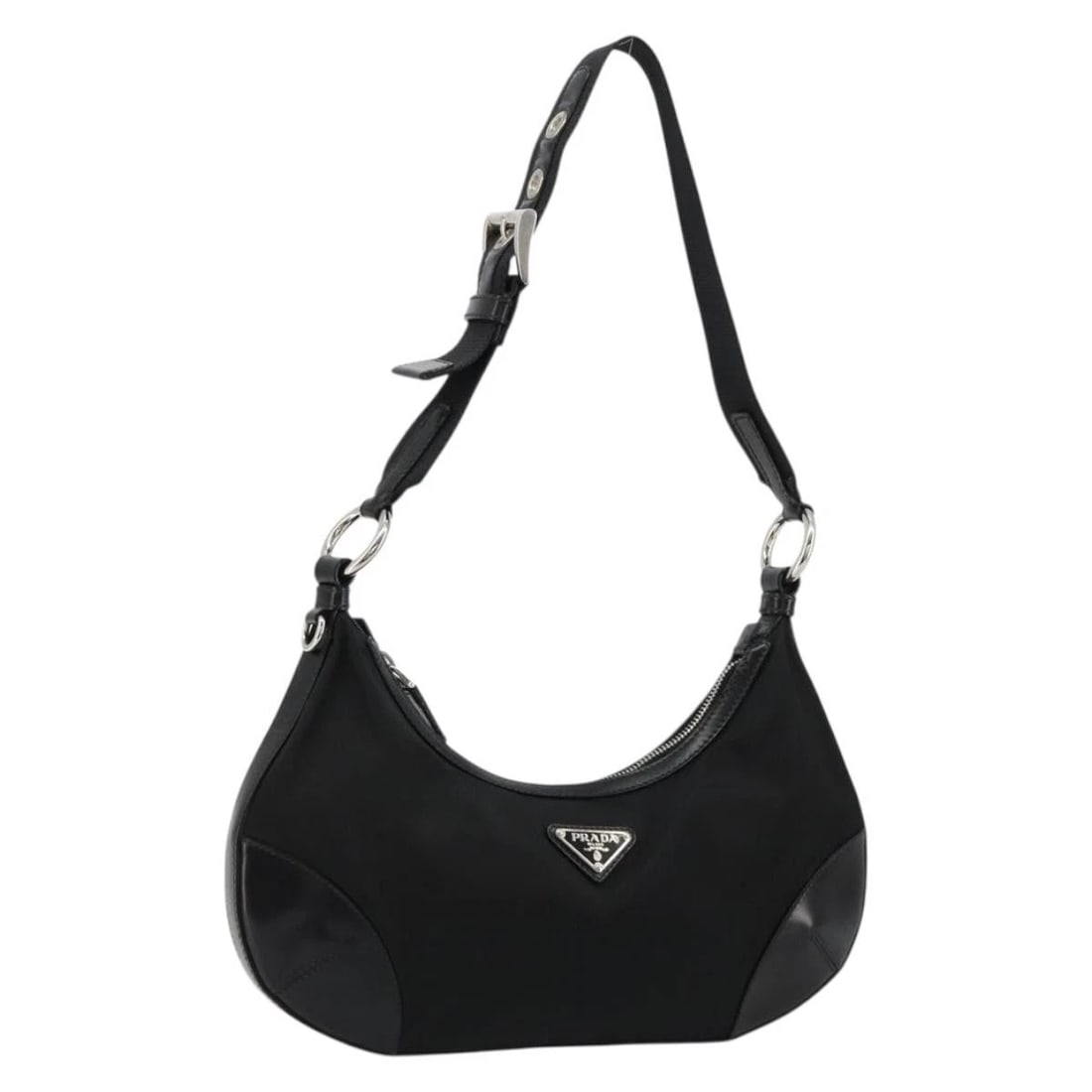 PRADA SHOULDER BAG NYLON BLACK SILVER: PRADA Shoulder Bag Nylon Black Silver Brand: PRADA Type/Style: Shoulder Bag Material: Nylon Color: Black/Silver Size: Size(Inch)W11.4 x H6.3 x D0.8inch(Approx) Accessories: None Accessorie