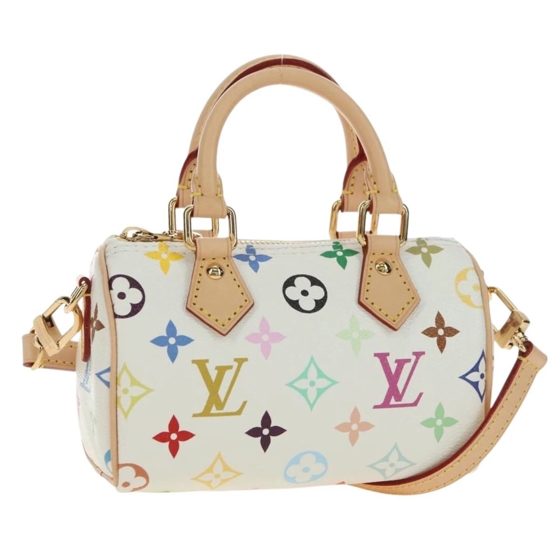 LOUIS VUITTON MULTICOLOR NANO SPEEDY HAND BAG 2WAY WHITE: LOUIS VUITTON Multicolor Nano Speedy Hand Bag 2way White Brand: LOUIS VUITTON Type/Style: Hand Bag Material: Monogram Multicolor Canvas Color: White Size: Size(Inch)W5.9 x H4.3 x D3.1inch(Approx)