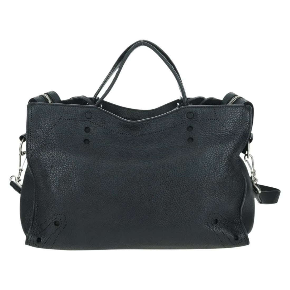 BALENCIAGA BLACKOUT CITY HAND BAG LEATHER 2WAY BLACK SILVER (1 of 4)