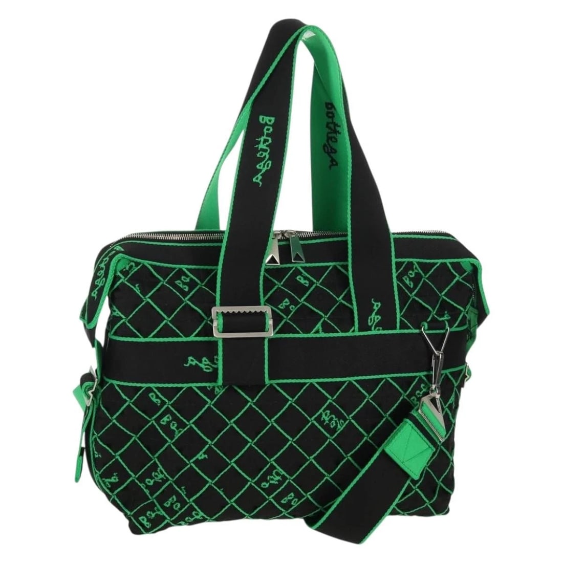 BOTTEGA VENETA HAND BAG CANVAS 2WAY GREEN BLACK SILVER: BOTTEGA VENETA Hand Bag Canvas 2way Green Black Silver Brand: BOTTEGAVENETA Type/Style: Hand Bag Material: Canvas Color: Green/Black/Silver Size: Size(Inch)W14.6 x H11.4 x D5.5inch(Approx)Handle Drop: