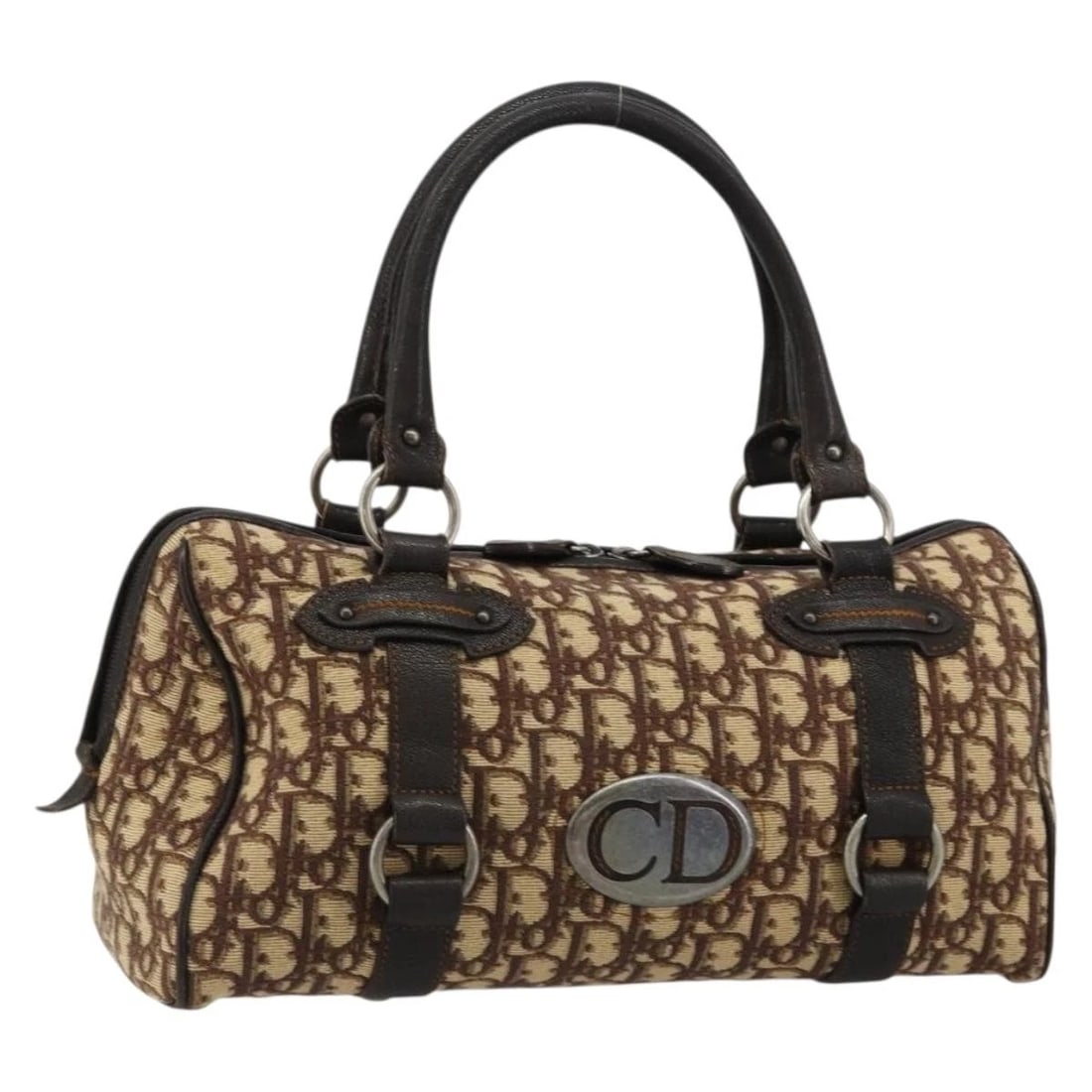 CHRISTIAN DIOR TROTTER CANVAS HAND BAG BROWN SILVER: Christian Dior Trotter Canvas Hand Bag Brown Silver Brand: Christian Dior Type/Style: Hand Bag Material: Trotter Canvas Color: Brown/Silver Size: Size(Inch)W13.4 x H10.6 x D5.9inch(Approx) Handle Drop