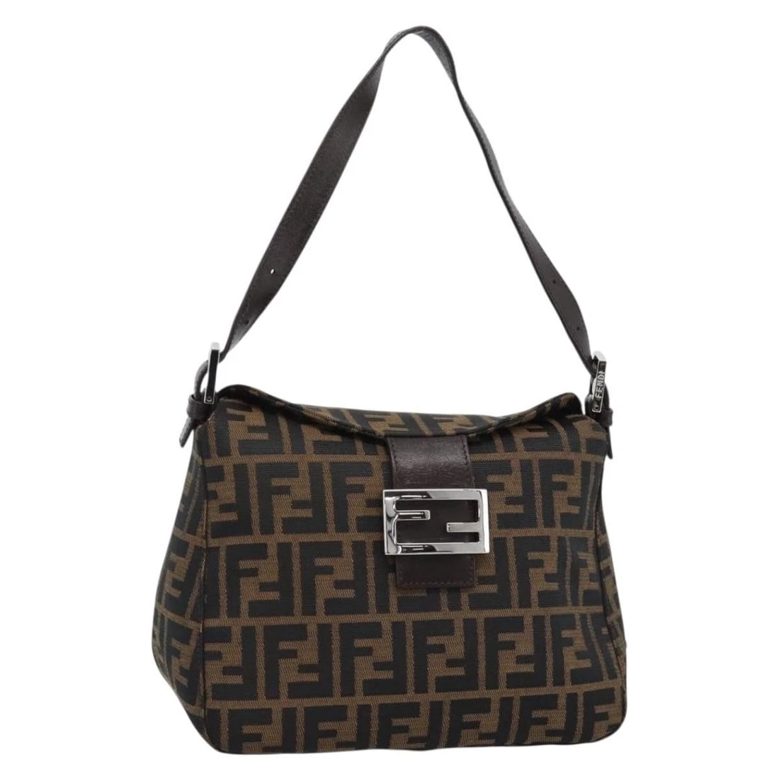 FENDI ZUA CANVAS MAMMA BAGUETTE SHOULDER BAG BLACK BROWN SILVER (1 of 5)