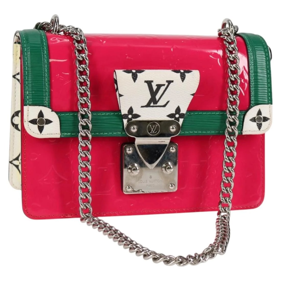LOUIS VUITTON VERNIS WI OOD PM SHOULDER BAG ROSE POP: LOUIS VUITTON Vernis Wi ood PM Shoulder Bag Rose Pop Brand: LOUIS VUITTON Type/Style: Shoulder Bag Material: Patent Leather Color: Rose Pop Size: Size(Inch)W8.3 x H5.5 x D3.1inch(Approx) Accessori